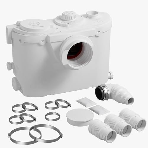 Aidoflo Hebeanlage – 100 L/min Vertikale Pumpenhöhe bis 7 m – 4 Wasser-Einlässe & 2 Auslässe – 500W Abwasserpumpe für Toilette Küche Waschbecken Dusche, Spülbecken und Badewanne
