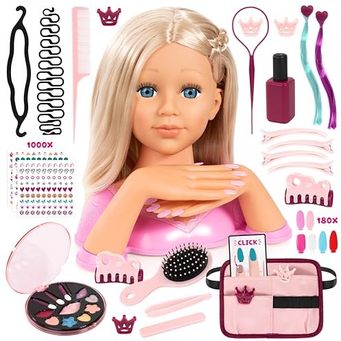 Bayer Charlene Magic Nails Stylingkopf mit Händen, 27cm | Make-up, Austauschbare Nägel, Haarzubehör, Aufkleber, 180 abnehmbare Nägel, 1000 Nagelaufkleber, Blond