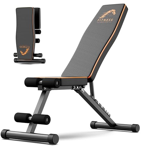 Botifly Klappbare Hantelbank, Multifunktionale Fitnessbank mit 8-fach Verstellbarer Rückenlehne, Bauchtrainer, Schrägbank für Ganzkörper-Workout für Zuhause, Bankdrücken u. Beincurl, Belastung 300 kg
