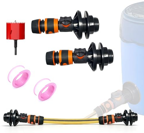 Regentonnendurchführung 2er Set 3/4 16mm – Absperrhahn & Schnellkupplung | Tankdurchführung für Regenfass, Wassertonne & Gartenschlauch, Inkl. Teflonband und Schlauchkupplung, Auslaufsicher