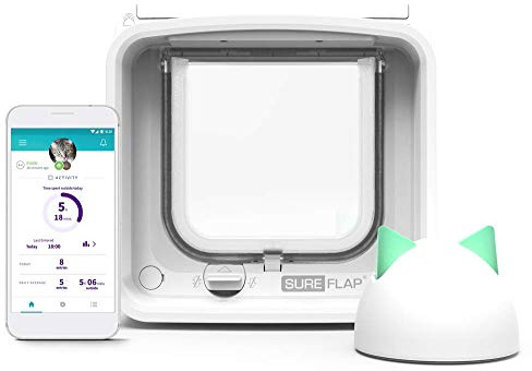 SureFlap Sure Petcare Mikrochip-Katzenklappe Connect mit Sure Petcare Hub, DualScan-Technologie, kompatibel mit RFID-Halsband und Mikrochip, batteriebetrieben, Steuerung über Smartphone-App