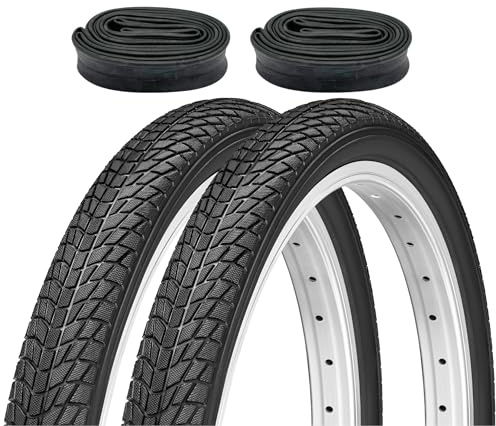 F24 Tyre 2er Set Fahrradreifen 20x1,75 Zoll 47-406 wählbar mit Schläuchen | Autoventil Fahrradventil Trekkingreifen Allroundreifen BMX Fahrradanhänger Kinderrad - Schwarz