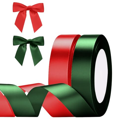 G2PLUS 20mm Rot und Grün Geschenkband Satin: 44m Schleifenband zum Bastel | Deko Satinband für Geschenkverpackung, Hochzeit, Weihnachten Dekoration