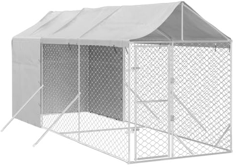 vidaXL Outdoor-Hundezwinger mit Dach Silbern 2x6x2,5m Verzinkter Stahl