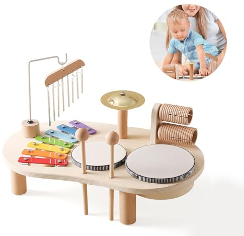 Kinder Trommel Set,musikinstrumente für Kinder ab 1 Jahr, Montessori Lernspielzeug Schlagzeug Mit Xylophon, Schlagzeug