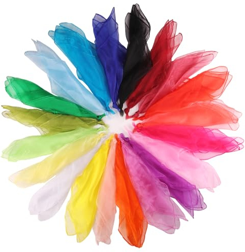 winbest 20 Stück Jongliertücher 60 x 60 cm Chiffontücher 20 Farbe Bunte Tücher Baby Seidentücher Baby für Tanz Kinder Sensorisches Jonglieren Dekoration