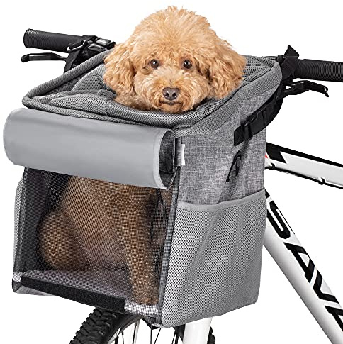 Navaris Hundekorb Fahrrad vorne 10kg - Fahrradkörbe für Hunde und Katzen - Hundefahrradkorb Hunderucksack Katzenrucksack - Transporttasche Rucksack - Transportrucksack Grau