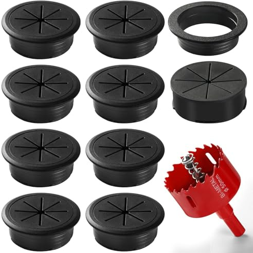 MANICAF Kabeldurchführung Schreibtisch, 8 Stück Kabeldurchführung Schwarz 50mm Kabeldurchlass mit 1 Stück Lochsäge