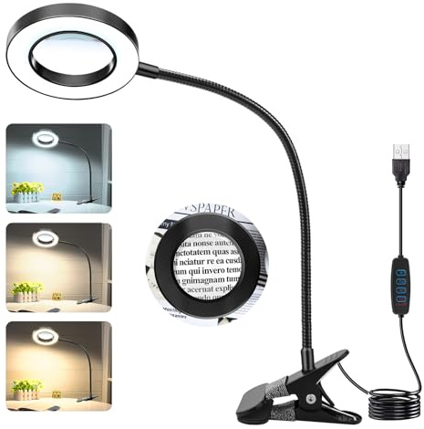 JUOIFIP Lupe mit USB-Klemme, Clip-Lupe mit Licht, Lupe für Basteln, Lesen, Nähen, Hobbys