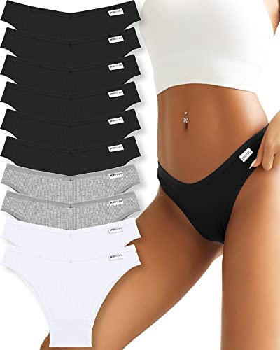 FINETOO 10er Damen Brazilian Slip Bikini Set Sexy Mädchen Baumwoll Unterwäsche Unterhosen Bequem Dessous Frauen Nahtlos Hipster
