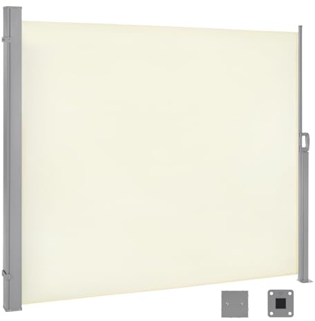 WOLTU Seitenmarkise ausziehbar, Markise 160x350 cm, Sichtschutz Sonnenschutz Windschutz, für Balkon Terrasse, Seitenrollo mit Wandhalterung, Creme