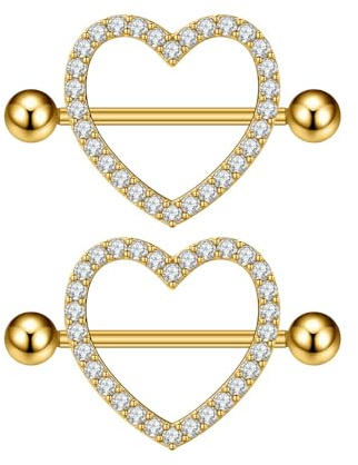 IMINI 14G Kristall Herz Nipplerings Barbells - Hypoallergen Zirkonia Körperschmuck für Frauen Nipple Shield Ringe Piercing Geschenk