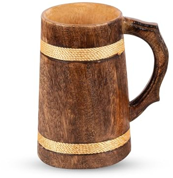 GoCraft Handgefertigter Holz-Bierkrug | Camping Reise Outdoor Becher für Männer | Tee Kaffee Tasse mit Griff | Craft Krug Trinkkrug
