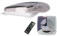 BERGER Dachluke Wohnwagen 40x40 mit 12V Ventilationssystem und Regenschutz | Dachfenster Wohnmobil, geräuscharm und stoßfest | inkl. Beleuchtung & Fernbedienung (rauch)