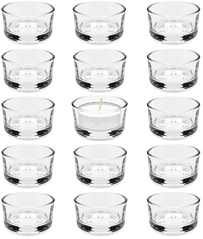 Teelichtgläser Set, Teelicht (15er Pack) Teelichthalter 4,5 cm Dm, Kleiner aus Klarem Glas für Hochzeit, Geburtstag, Urlaub, Kerzengläser, Party Dekoration, Kerzengläser, Gläser klein