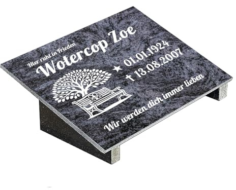 Grabplatte mit Inschrift aus Granit Orion Blue, personalisierbar Gedenktafel für Urnengrab, Wählmotiv, Grabstein für 1-2 Pers., Urnengrabstein (Orion Blue, 30x40cm mit Stützen, Bank)