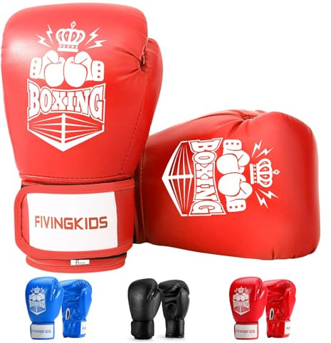 FIVING Kinder Boxhandschuhe für Jungen und Mädchen,Jugendboxen Trainingshandschuhe für Kinder 3-15, Sparring Boxhandschuhe für Boxsack, Kickboxen, Muay Thai, MMA (Rot und weiß, 6oz)