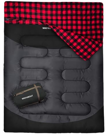 WKFAMOUT Doppelschlafsack für Erwachsene Maschinenwaschbar Schlafsack Deckenschlafsack 2 Personen Schlafsäcke Outdoor wasserdichte Winter mit Aufbewahrungstasche 220x150CM Schwarz