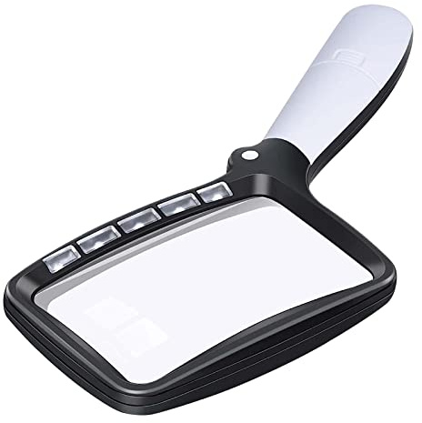 Groß Lupe mit Licht 3-Fach Einschlag 5 LEDs Leselupe 2 Dimmmodi | Vergrößerungsglas Senioren Hobby Handwerk Uhrmacher Münzen Briefmarken Antiquitäten Schmuck