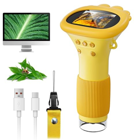 Mikroskop für Kinder, SGAINUL 1000X Taschenmikroskop mit 2,0 IPS-Bildschirm USB Microscope Lupe, 8 LED Lights -Anschluss an PC, Mini-Kindermikroskop für Garten Spielzeug, 4-12 Jährige(ORANGE)