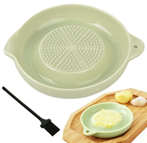 Norhogo Keramik Reibe, Keramik Ingwer Reibe, mit Bürste geliefertKnoblauchreibe Obstreibe Gemüsereibe Wasabireibe Für Ingwer Knoblauch Zwiebel (grün orbicular)