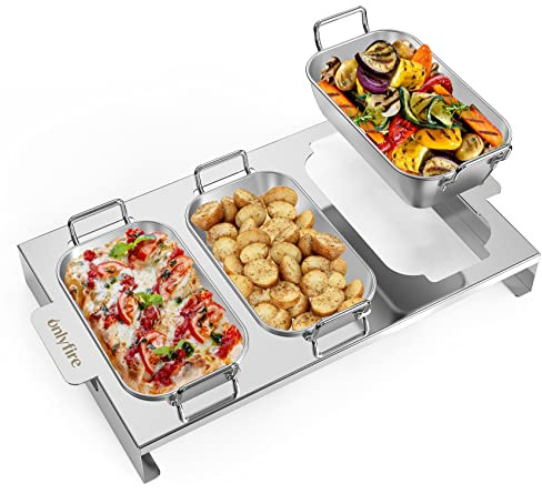 Onlyfire 3er Set Grillpfännchen für Gasgrill, Edelstahl BBQ Grillschalen mit Griff und Ständer, Grill-Zubehör für Gemüse, Fleisch, Schrimps, Käse und Brot