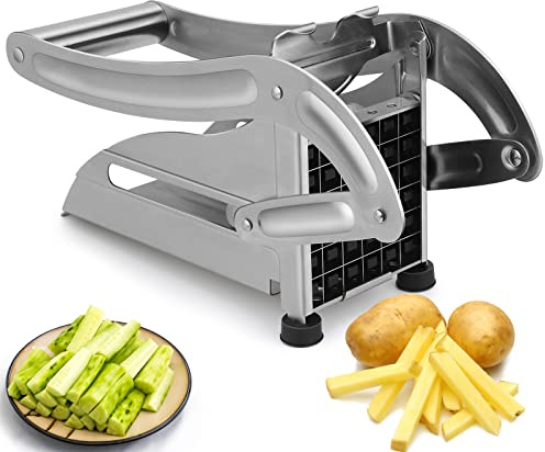 Pommesschneider Schneider mit 2 Schneideeinsätzen Pommes Frites Kartoffelschneider Gemüseschneider Schneidemaschine, Verbesserter Verdickter Edelstahl, Leicht zu Schneiden, Praktisch und Langlebig