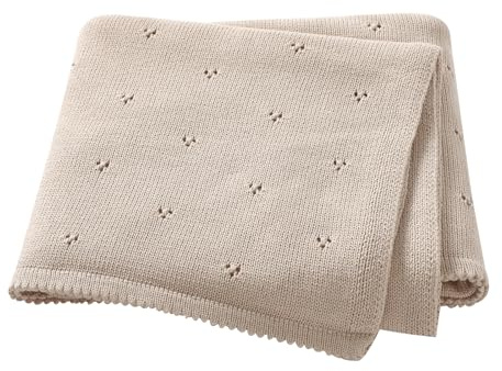 Hadetoto Babydecke 100% Baumwolle Wabendecke Baby weich kuschelig gestrickte Decke Beige 100x80cm