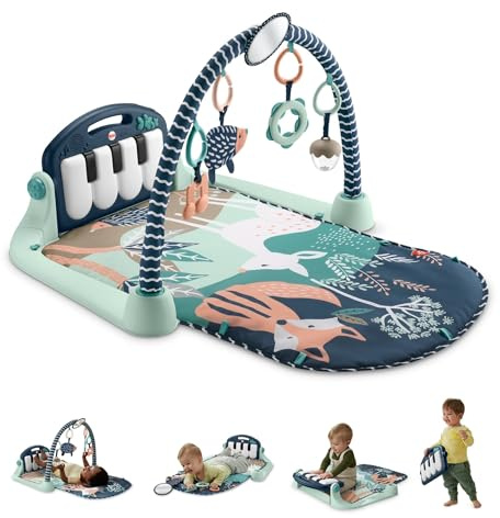 Fisher-Price -Spieldecke-Erlebnisdecke Spielcenter für Neugeborene mit Klavier-Musikspielzeug & Spielzeuge zum Spielen in der Bauchlage, marineblaues, Babyspielzeug ab der Geburt, nur bei Amazon-HKX37