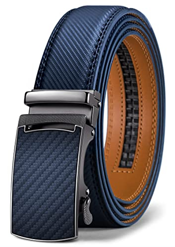KEMISANT Gürtel Herren, Ledergürtel Ratsche Automatikschließe für Herren Business Anzug,Breit 35mm,Größe Angepasst,Navy Blau2564,110cm/30-36 taille verstellbar