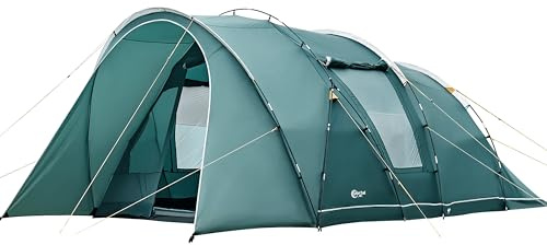 Portal Zelt 5-6 Personen Tunnelzelt Wasserdicht 3000 mm 6 Mann Luxus Campingzelt 2 Schlafkabinen mit Stehhöhe Vorzelt Bodenwanne XXL Groß Familienzelt Gruppenzelt für Camping Reise Trekking Garten