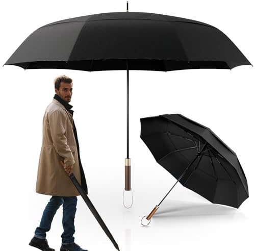 LOGAN & BARNES Stockschirm sturmfest [Ø120 cm] mit hochwertigem Echtholzgriff - XXL Regenschirm für 2 Personen - Regenschirm Groß - Modell CHICAGO