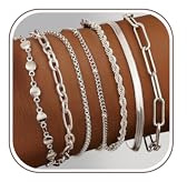 Adramata 7Pcs Armband Damen Edelstahl Ketten Armbänder Set 14K Vergoldet Armbander Twist Schlange Armkette Damen CZ Verstellbar Armband Set Charm Armband Silber Rosegold Gold Armband für Damen Frauen