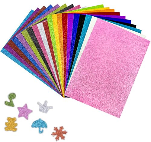 Bunt Glitzer Papier, Glitzerpapier zum Basteln, Glitter Cardstock Papier, Glitzerpapier zum Basteln und Gestalten, Glitzerpapier Selbstklebend, Selbstklebender Tonpapier, 10 Farben 22 Blatt 80g/m²
