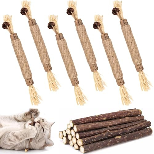 FYSL 6 Stück Katzenminze Sticks und 15 Stück Matatabi-Kausticks, Katzenminze Spielzeug, Katzen Kauhölzer Sticks für Katzen Zahnpflege & Gegen Mundgeruch Natürlich Sicher