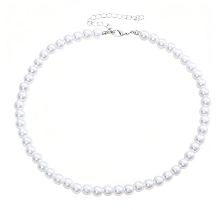 Perlen Kette Weiss, Frauen Perlenkette Lang, Perlenkette Weiss Damen, Perlen Necklace Women, Halskette Schmuck, für Hochzeiten, Brautaccessoires und Geburtstagsfeiern