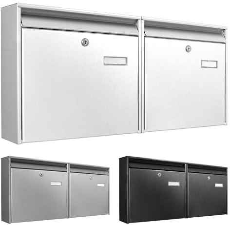 banjado Burg-Wächter Briefkastenanlage - Briefkasten 2 Parteien Weiß - Doppelbriefkasten - Postkasten Mehrfamilienhaus - Briefkasten XXL mit Namensschild - Briefkästen