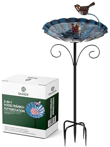 2-in-1 Vogeltränke & Futterstation - Frostsicher Mit 26 cm Schale, 83 cm Ständer, Futterspender für Vögel, Winterfest, Futterschale & Wasserstelle Stehend