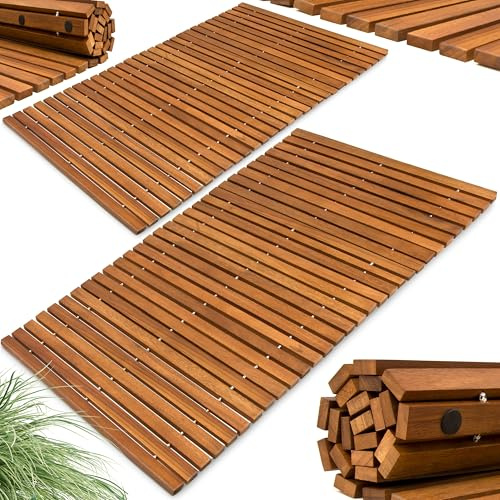 Deuba® 2X Badematte Holz FSC®-zertifiziertes Akazienholz rutschfest Badvorleger Duschmatte Holzduschmatte Badezimmerteppich Dusch Vorleger Stabmuster