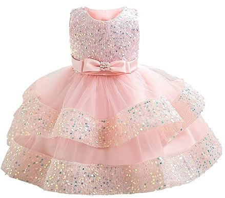 Miipat Baby Mädchen Kleid Prinzessin Tüll Pailletten Partykleid Ärmellos Mädchen Blumenmädchenkleider Geburtstag Hochzeit Kleider