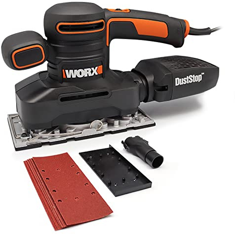 WORX WX641 Schwingschleifer 250 W – Handlicher Schleifer mit DUSTSTOP Mikrofilter für ein sauberes Arbeiten – Großer Schwingkreis & einfache Bedienung