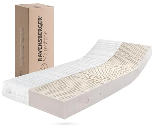 RAVENSBERGER Latexmatratze Ravo-Relax - Härtegrad H2, mittel - 90 x 200 cm, Höhe 19 cm - mit 7-Zonen LATEXCO-Stiftlatexkern - Matratze mit Baumwoll-Doppeltuch-Bezug