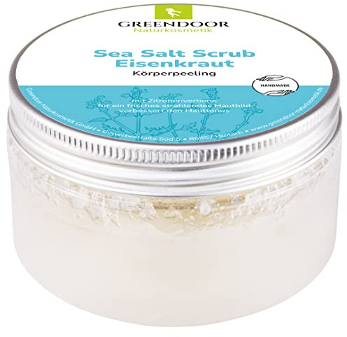 GREENDOOR Körperpeeling Sea Salt Scrub Eisenkraut 280g vegan, zitroniger Duft, natürliches Körper-Peeling ohne Mikroplastik ohne Konservierungsmittel, Naturkosmetik Meer-Salz-Peeling, Natur Body Scrub