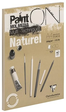 Clairefontaine 96540C - Malblock / Zeichenblock PaintON leicht rauen Oberfläche DIN A4 21x29,7 cm, kopfseitig geleimt, 30 Blatt, 250g 100% Zellulose Korrekturen möglich ideal für Mixmedia Sand 1 Stück