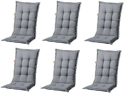 Madison Luxus Hochlehner Auflage 6er Set 120 x 50 x 8 cm, A 046, Uni Grau, Baumwollmischgewebe, Schaum-/Vliesfüllung
