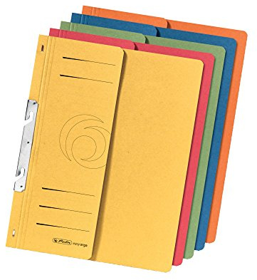 Herlitz Einhakhefter A4 mit 1/2 Vorderdeckel und kaufmännischer Heftung, 5 Stück,Farbig Sortiert