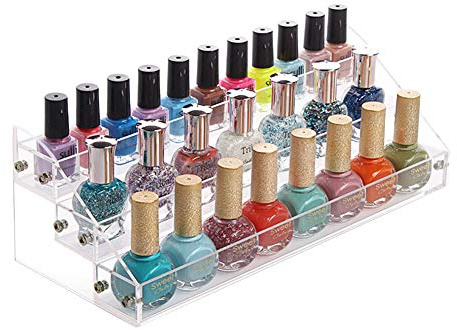 Nagellackständer Acryl, 3 Ebenen Transparent Kosmetik | Kosmetik Organizer, Lippenstifthalter, Entferner, Acrylkunststoff, für Salon, Schminktisch und Arbeitsplatz