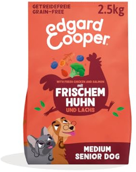 Edgard & Cooper Hundefutter, Trockenfutter für Senior Hunde, (Lachs, 2.5kg), Getreidefrei, natürliche Zutaten und frisches Fleisch, voller essentieller Aminosäuren