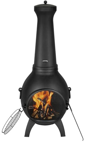 VEVOR Terrassenofen, 43x42x112cm Holzfeuerstelle, kugelförmiger Gartenkamin zum Grillen & Wärmen, Aztekenofen mit Grillgitter, Kaminmantel & Kamindeckel, für Terrasse, Garten, Hinterhof