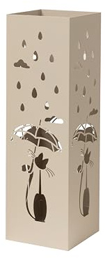 Baroni Home Schirmständer in modernem Design aus Metall mit Cat and Rain-Schnitzerei - mit Haken und herausnehmbarer Auffangschale für Heim- und Bürodekoration, Taupengrau, 15,5x15x49 cm